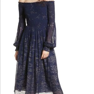 Free People Foiled Smocked Midi Dress